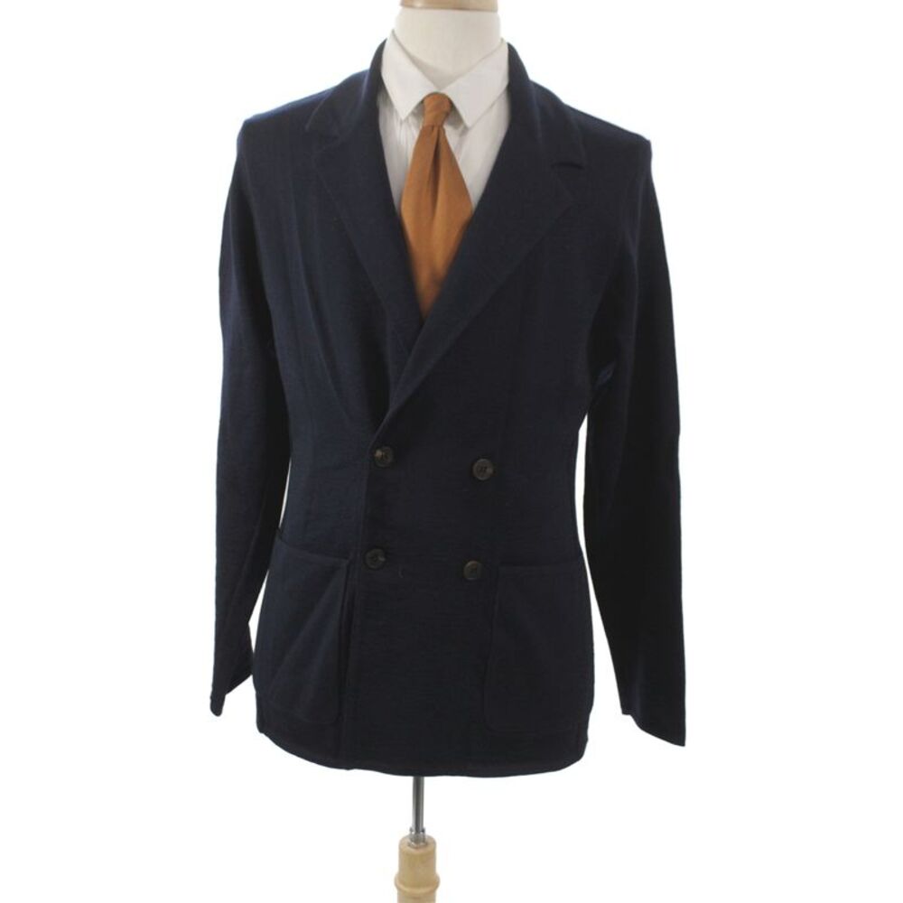 Bugatchi Men Blazer Blue Merino Wool Button Solid Classic Size M